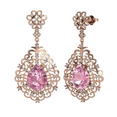 Pembe kuvars ve beyaz zirkon 14 ayar rose altın küpe
