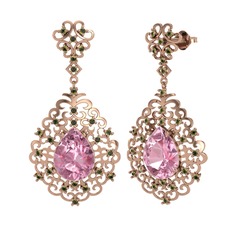 Dalila Küpe - Pembe kuvars ve peridot 8 ayar rose altın küpe #y4diko