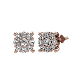 Yalancı Tektaş Küpe - Swarovski 14 ayar rose altın küpe #11otohg