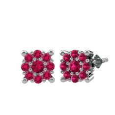 Rodolit garnet 18 ayar beyaz altın küpe