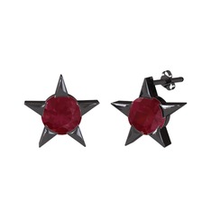 Sirius Yıldız Küpe - Kök yakut 925 ayar siyah rodyum kaplama gümüş küpe #10pbyvu