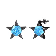 Sirius Yıldız Küpe - Akuamarin 925 ayar siyah rodyum kaplama gümüş küpe #12j7zdm
