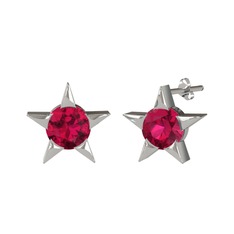 Rodolit garnet 14 ayar beyaz altın küpe