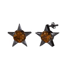 Sirius Yıldız Küpe - Dumanlı kuvars 925 ayar siyah rodyum kaplama gümüş küpe #1ppk9jb
