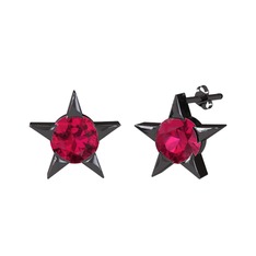 Sirius Yıldız Küpe - Rodolit garnet 925 ayar siyah rodyum kaplama gümüş küpe #n0ukh0