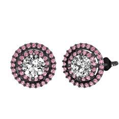 Lyra Küpe - Beyaz zirkon ve pembe kuvars 925 ayar siyah rodyum kaplama gümüş küpe #10d6yfd