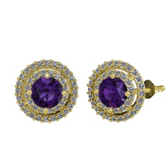 Lyra Küpe - Ametist ve pırlanta 8 ayar altın küpe (0.702 karat) #10x7nhw