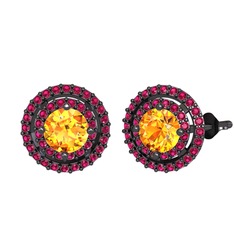 Lyra Küpe - Sitrin ve rodolit garnet 925 ayar siyah rodyum kaplama gümüş küpe #10zfq4a