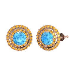 Akuamarin ve sitrin 925 ayar rose altın kaplama gümüş küpe