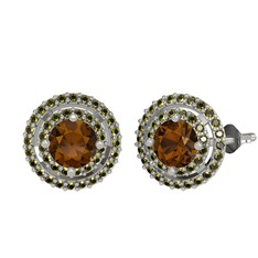 Dumanlı kuvars ve peridot 8 ayar beyaz altın küpe