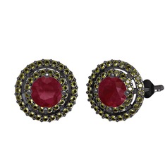Lyra Küpe - Kök yakut ve peridot 925 ayar siyah rodyum kaplama gümüş küpe #1273jpg