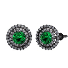 Lyra Küpe - Yeşil kuvars ve pırlanta 925 ayar siyah rodyum kaplama gümüş küpe (0.702 karat) #12iqr02