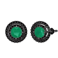 Kök zümrüt ve siyah zirkon 925 ayar siyah rodyum kaplama gümüş küpe