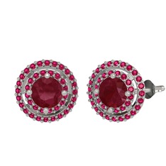 Kök yakut ve rodolit garnet 14 ayar beyaz altın küpe