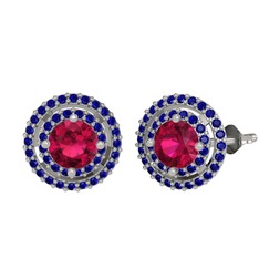 Rodolit garnet ve lab safir 14 ayar beyaz altın küpe