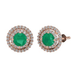 Kök zümrüt ve swarovski 18 ayar rose altın küpe