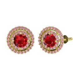 Lyra Küpe - Garnet ve pembe kuvars 925 ayar altın kaplama gümüş küpe #13mpit0