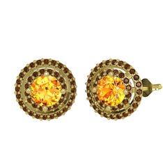 Lyra Küpe - Sitrin ve dumanlı kuvars 925 ayar altın kaplama gümüş küpe #13tecug