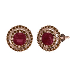 Kök yakut ve dumanlı kuvars 8 ayar rose altın küpe