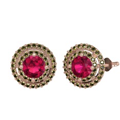 Lyra Küpe - Rodolit garnet ve peridot 8 ayar rose altın küpe #13xg4xt