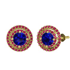 Lyra Küpe - Lab safir ve rodolit garnet 8 ayar altın küpe #14bbfbc