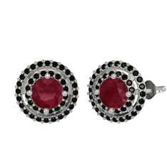 Lyra Küpe - Kök yakut ve siyah zirkon 925 ayar gümüş küpe #14h945y