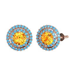 Lyra Küpe - Sitrin ve akuamarin 14 ayar rose altın küpe #155rdeh