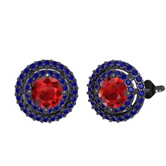 Lyra Küpe - Garnet ve lab safir 925 ayar siyah rodyum kaplama gümüş küpe #1585f5y