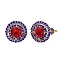 Garnet ve lab safir 925 ayar rose altın kaplama gümüş küpe
