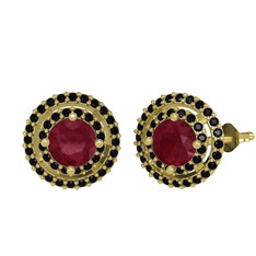 Lyra Küpe - Kök yakut ve siyah zirkon 8 ayar altın küpe #169me7x