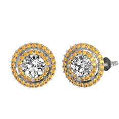 Lyra Küpe - Pırlanta ve sitrin 14 ayar beyaz altın küpe (1.84 karat) #16ichbo