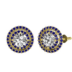 Beyaz zirkon ve lab safir 925 ayar altın kaplama gümüş küpe