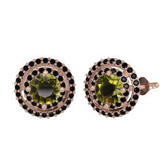 Lyra Küpe - Peridot ve siyah zirkon 8 ayar rose altın küpe #16qhei8