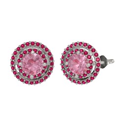 Pembe kuvars ve rodolit garnet 18 ayar beyaz altın küpe