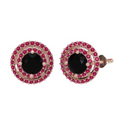 Lyra Küpe - Siyah zirkon ve rodolit garnet 18 ayar rose altın küpe #178f6bo