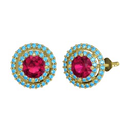 Lyra Küpe - Rodolit garnet ve akuamarin 14 ayar altın küpe #17gd9so