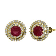 Kök yakut ve swarovski 14 ayar altın küpe