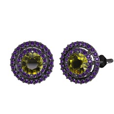 Lyra Küpe - Peridot ve ametist 925 ayar siyah rodyum kaplama gümüş küpe #17pnjg3