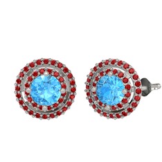 Akuamarin ve garnet 18 ayar beyaz altın küpe