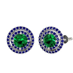 Lyra Küpe - Yeşil kuvars ve lab safir 14 ayar beyaz altın küpe #180zmy0