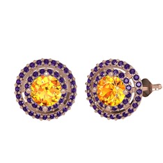 Lyra Küpe - Sitrin ve ametist 925 ayar rose altın kaplama gümüş küpe #189isy0