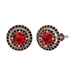Garnet ve siyah zirkon 18 ayar rose altın küpe