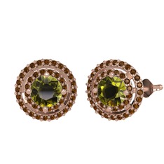 Peridot ve dumanlı kuvars 8 ayar rose altın küpe