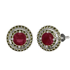 Kök yakut ve peridot 8 ayar beyaz altın küpe