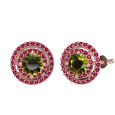 Lyra Küpe - Peridot ve rodolit garnet 18 ayar rose altın küpe #1bu09vm