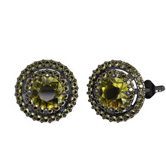 Peridot 925 ayar siyah rodyum kaplama gümüş küpe