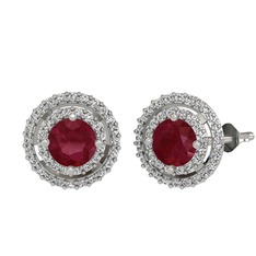 Lyra Küpe - Kök yakut ve beyaz zirkon 14 ayar beyaz altın küpe #1cdcedx