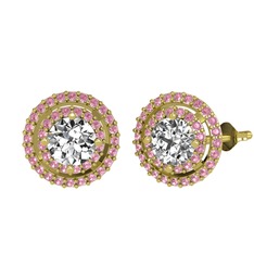 Pırlanta ve pembe kuvars 8 ayar altın küpe (1.84 karat)