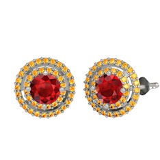 Garnet ve sitrin 8 ayar beyaz altın küpe