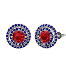 Garnet ve lab safir 8 ayar beyaz altın küpe